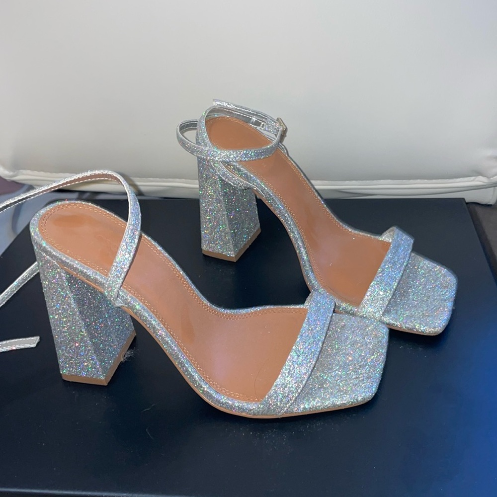 ASOS Silver Glitter Block Heels - Picture 2 of 5